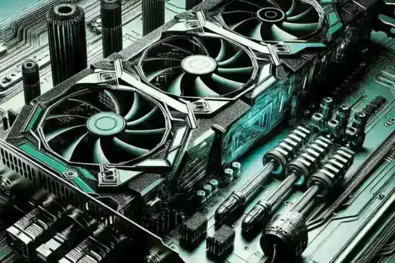 "Close-up of NVIDIA RTX 6090 graphics card showcasing innovative cooling technology designed for extreme overclocking performance."
