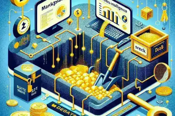 "Infographic illustrating the advantages of B2B marketplaces for data management and business intelligence, highlighting key benefits such as enhanced data analytics, improved decision-making, and increased revenue opportunities through digital commerce platforms."